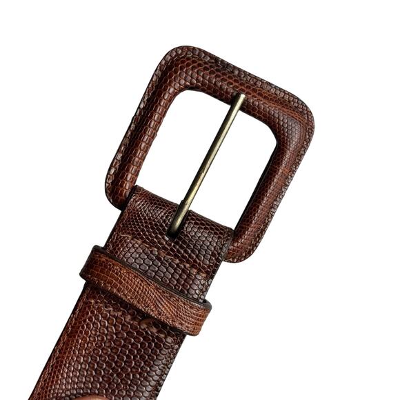 Polo Ralph Lauren Genuine Lizard Leather Belt Men Size 28 Brown Covered Buckle - Picture 3 of 14